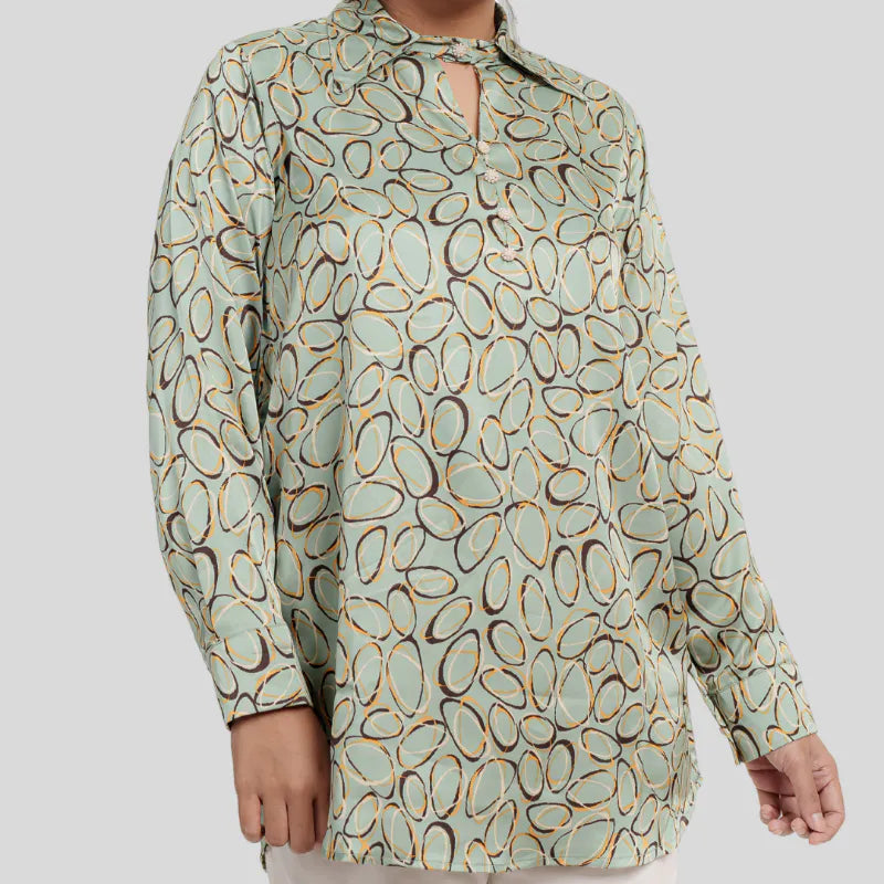 Women's Rayon Silk AOP Shirt (Tea)