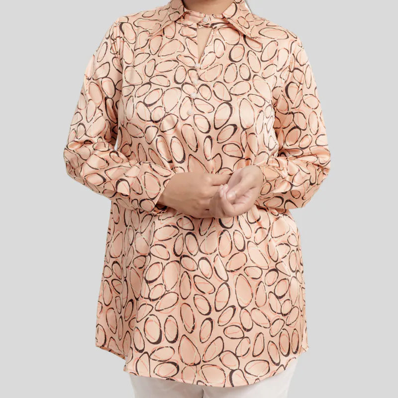 Women's Rayon Silk AOP Shirt (Peach)
