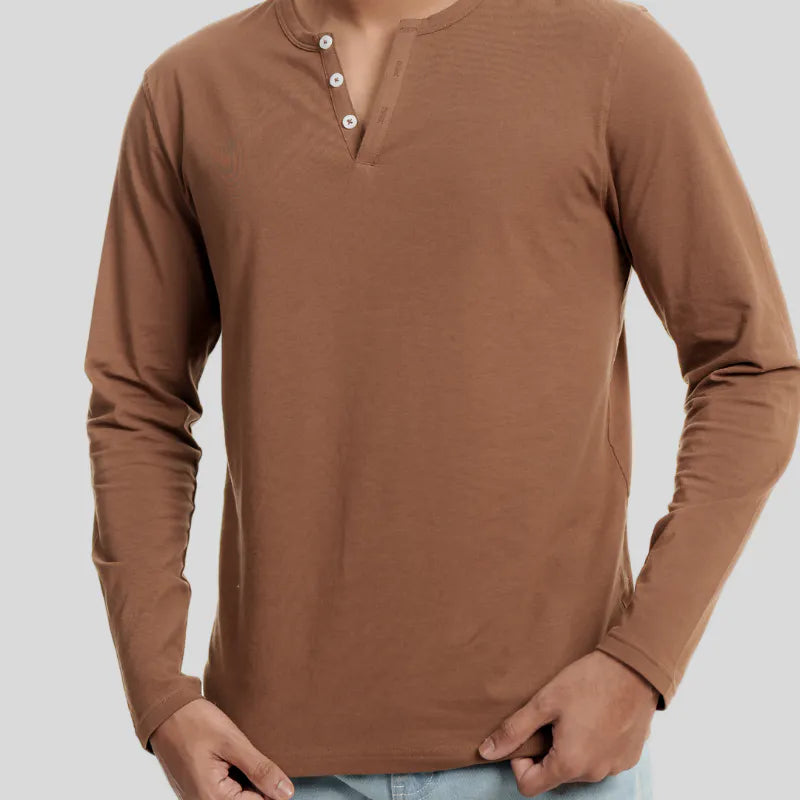 Men's Henley Full Tee 01 (Coffee)