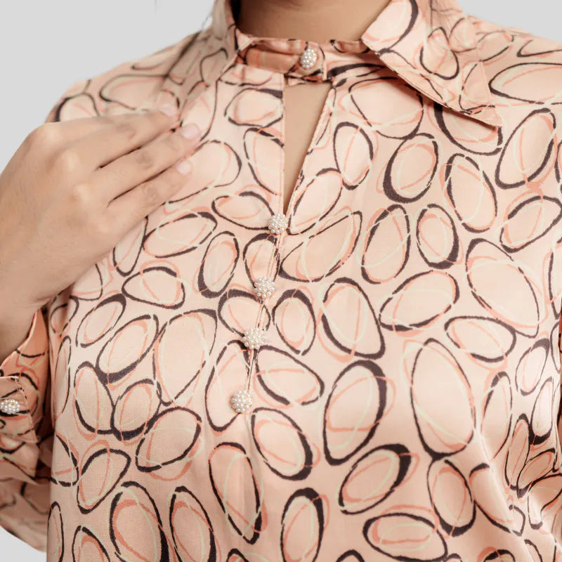 Women's Rayon Silk AOP Shirt (Peach)