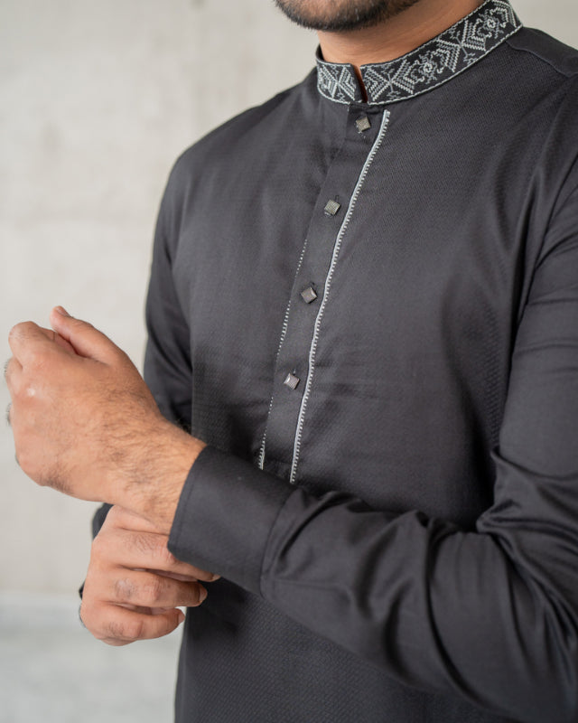Men's Embroidered Panjabi 04 Black