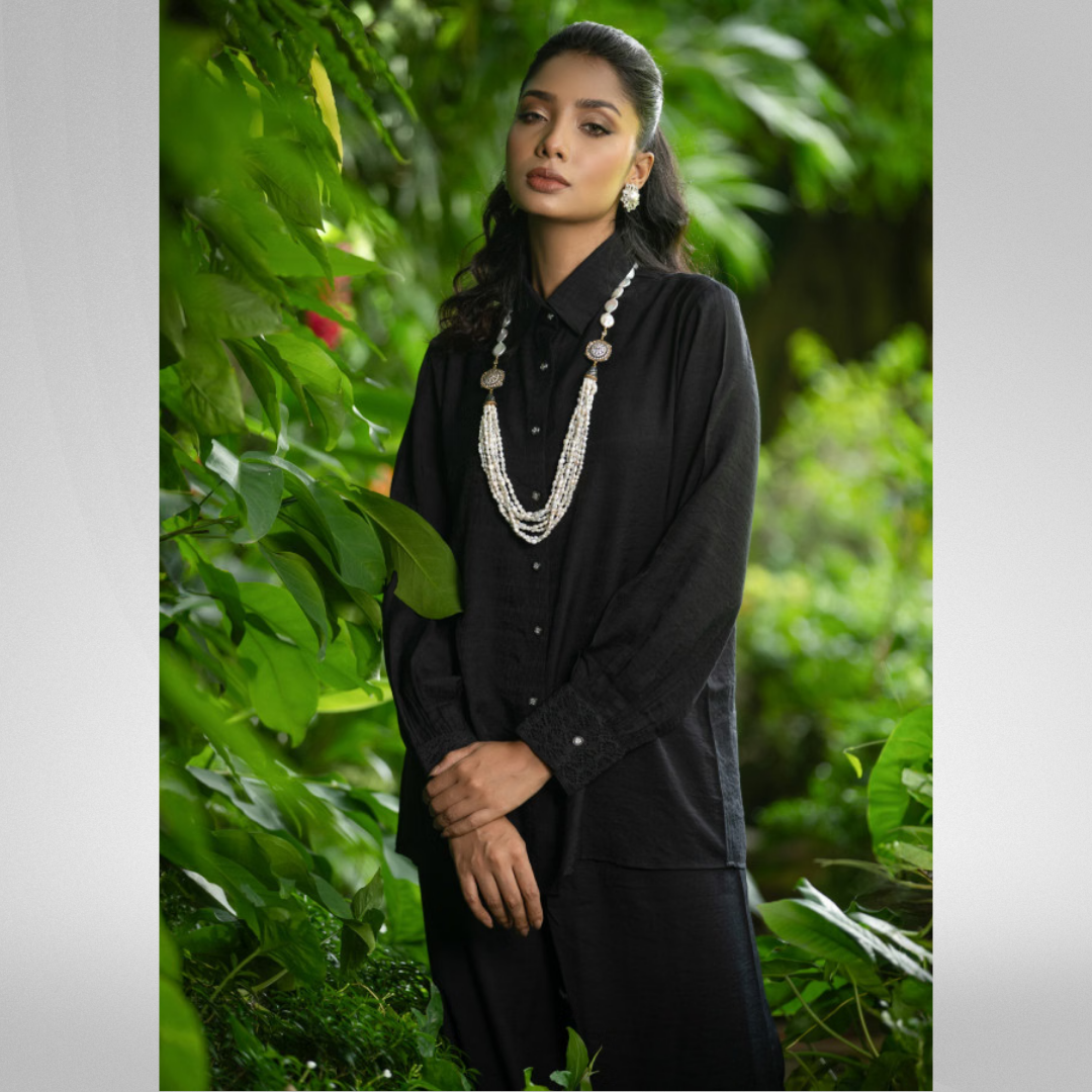 Women's Silk Crepe Co-Ord Black