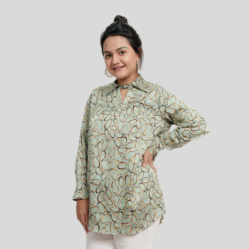 Women's Rayon Silk AOP Shirt (Tea)
