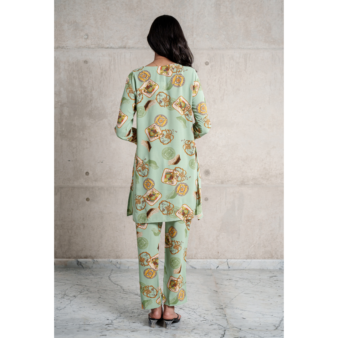 Women's AOP Georgette CO-ORD set (Lt Green)