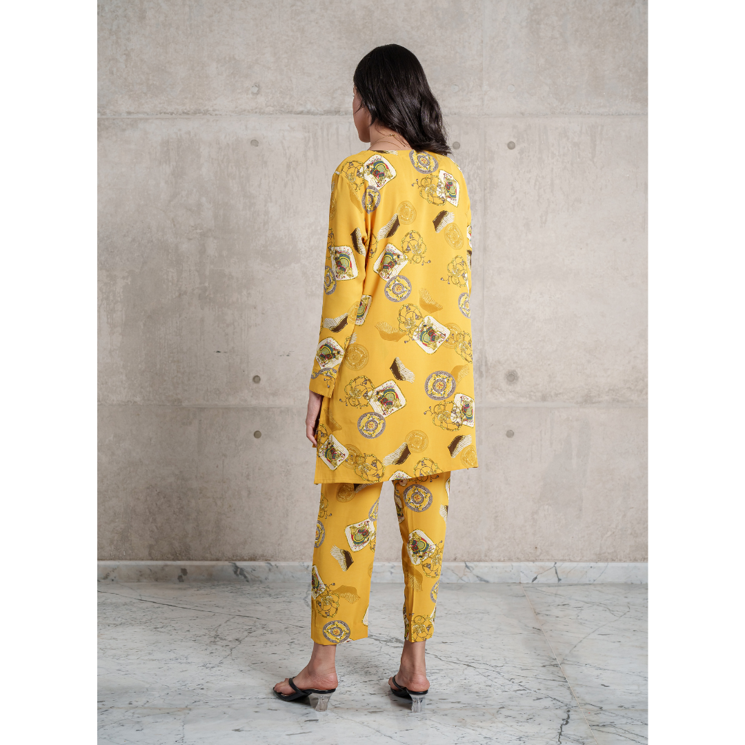 Women's AOP Georgette CO-ORD set (Yellow)