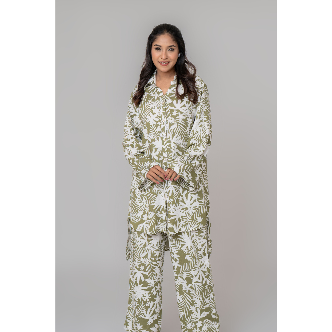 AOP Linen Co-Ord Olive