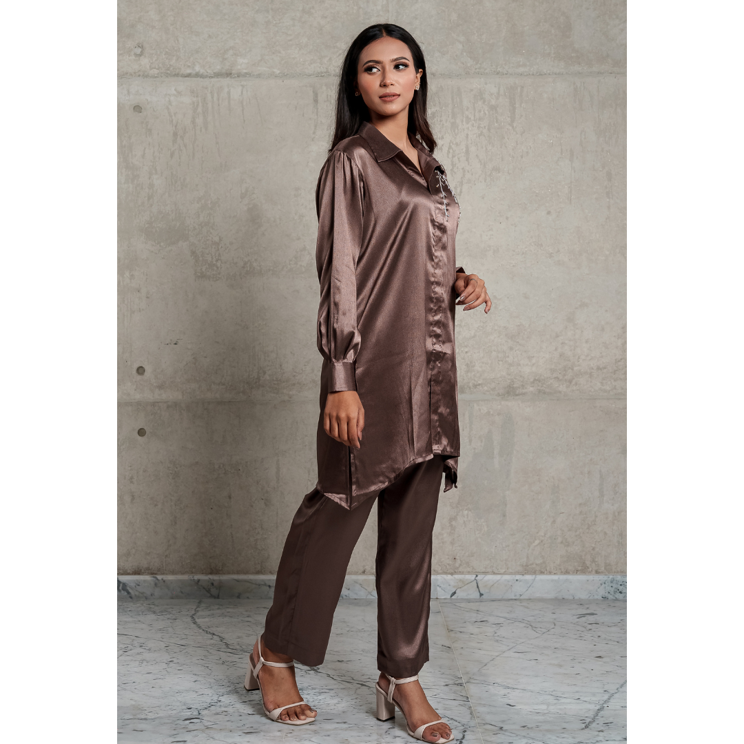 AR Silk Co-Ord Set (Coffee)