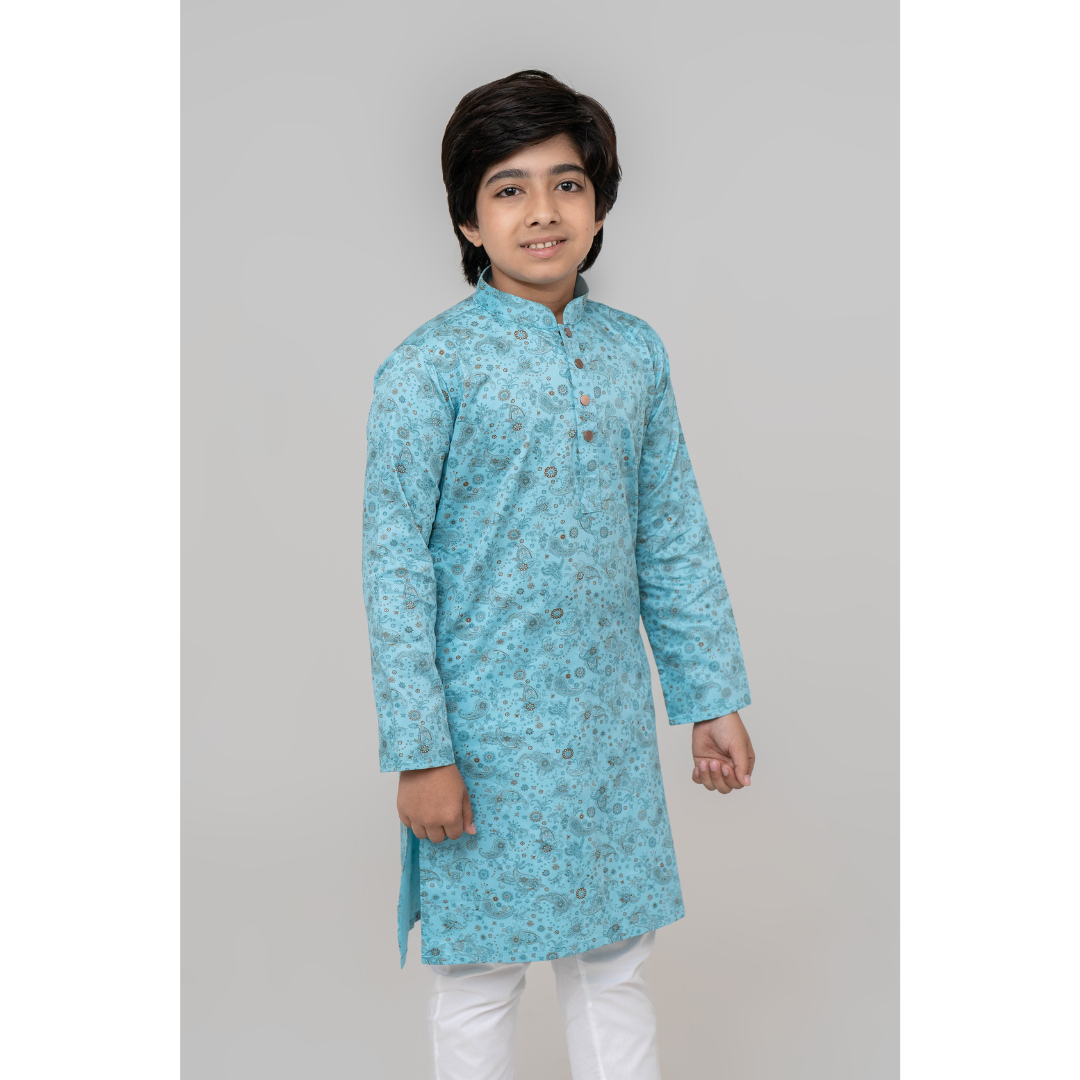 Boy's AOP Panjabi Aqua