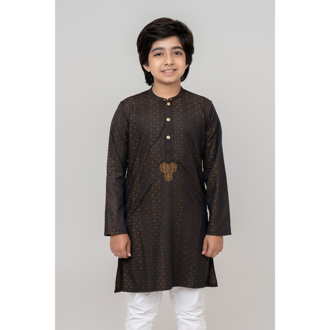 Boy's Hexa Jacquard Panjabi Black