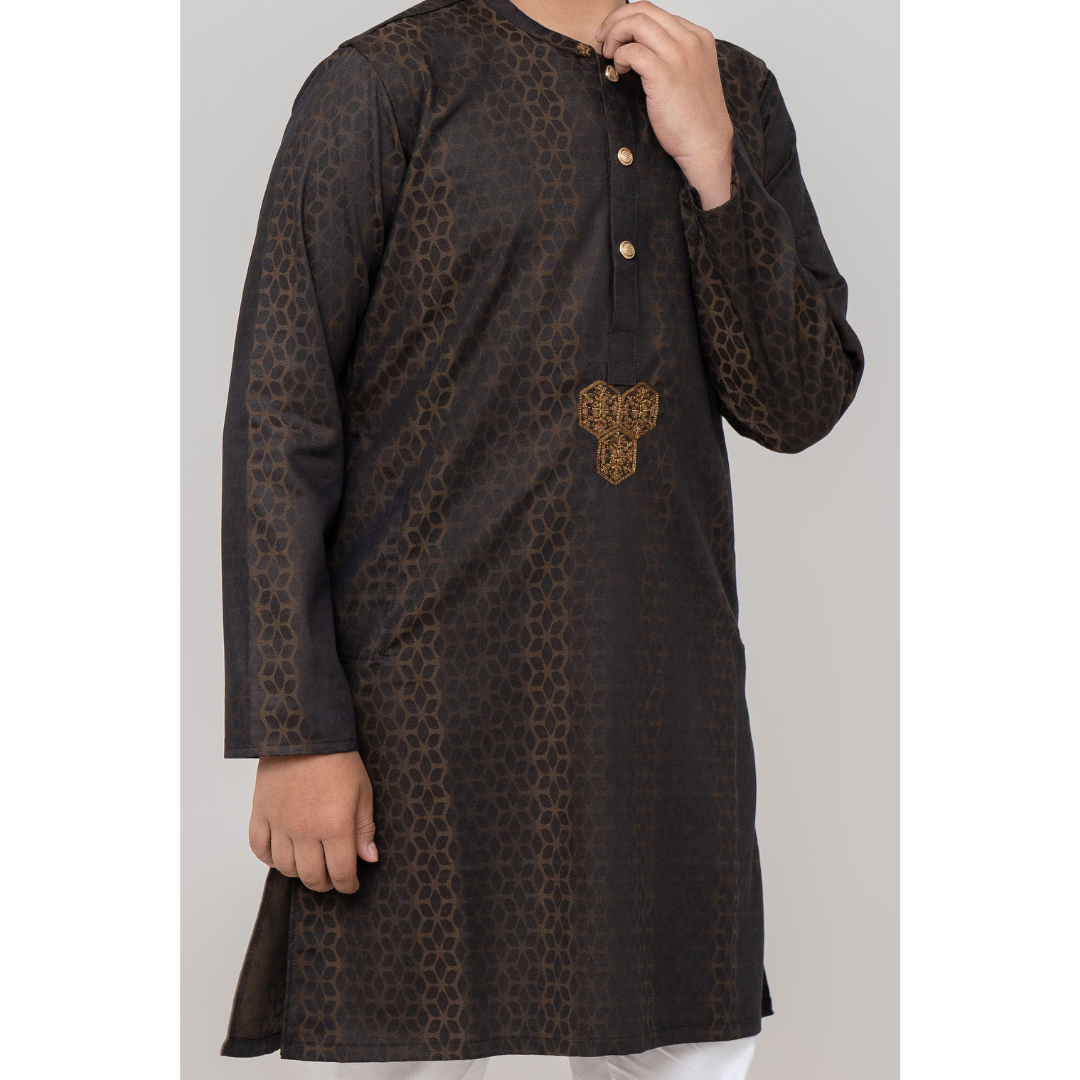 Boy's Hexa Jacquard Panjabi Black