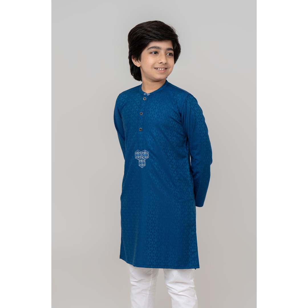Boy's Hexa Jacquard Panjabi Blue