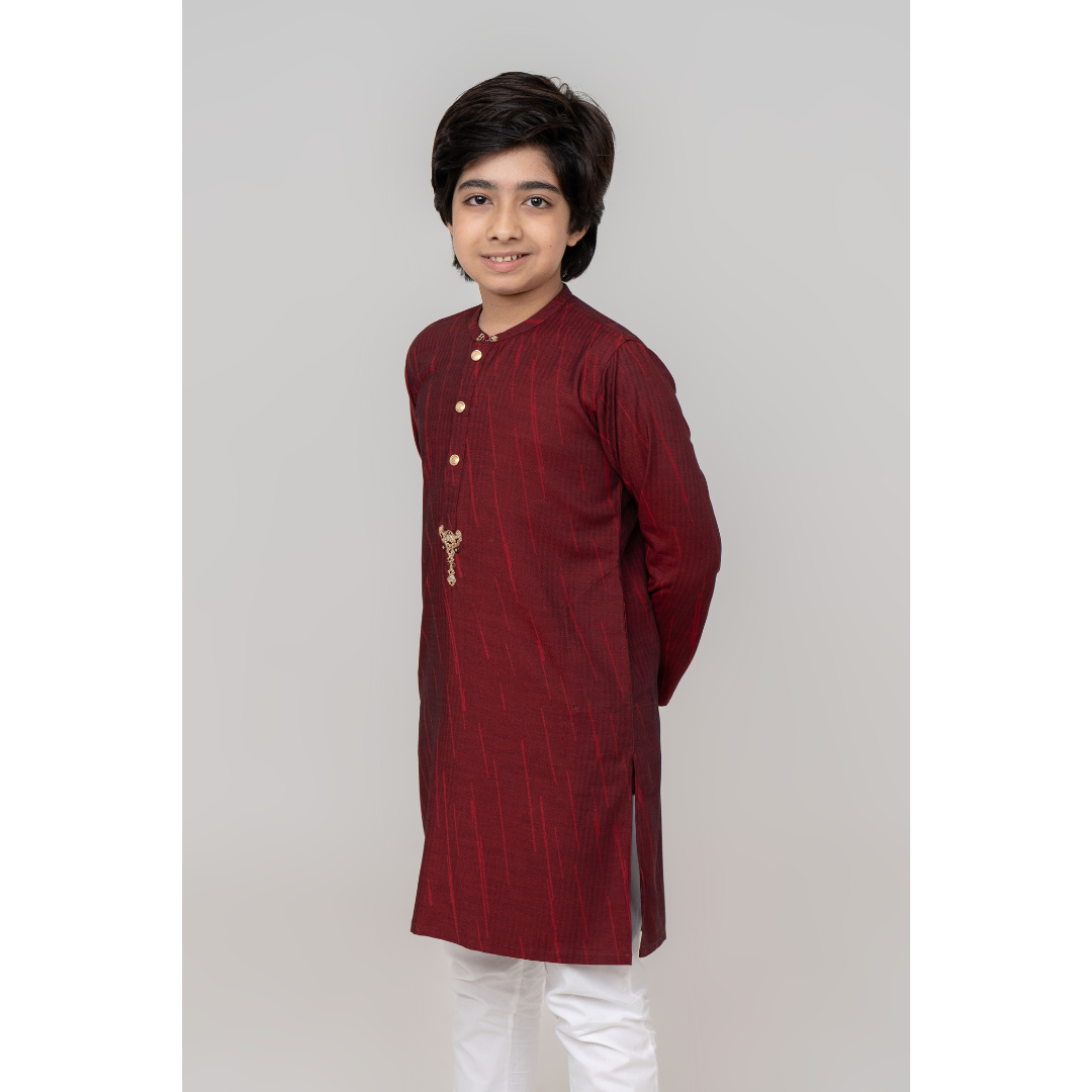 Boy's Stroke Jacquard Panjabi Dark Maroon
