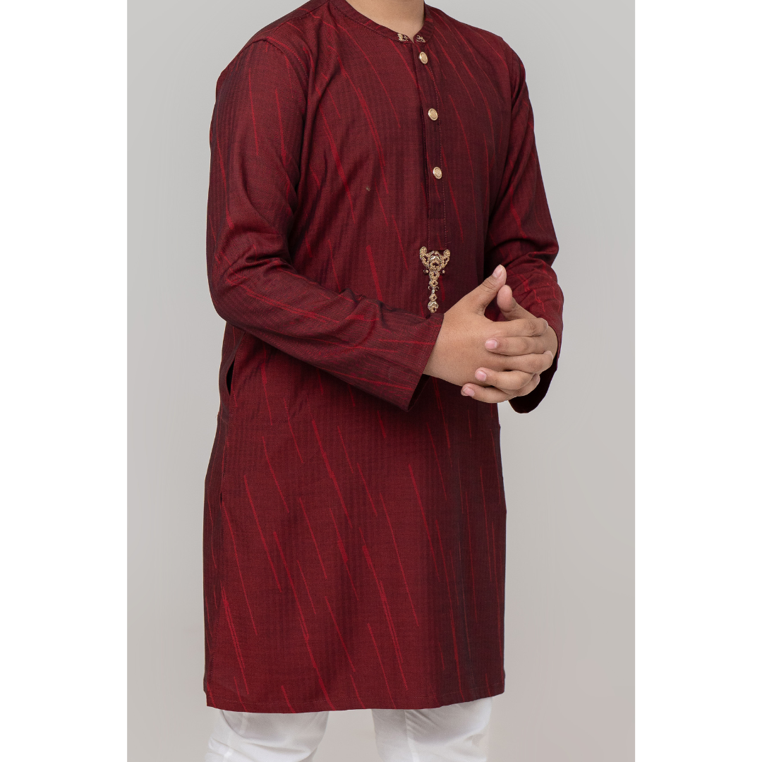 Boy's Stroke Jacquard Panjabi Dark Maroon