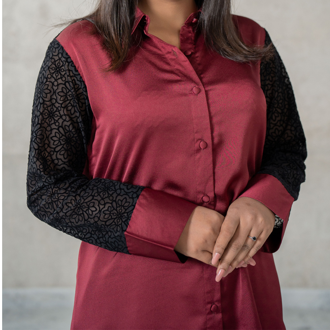 Women's Velvet Shirt Maroon