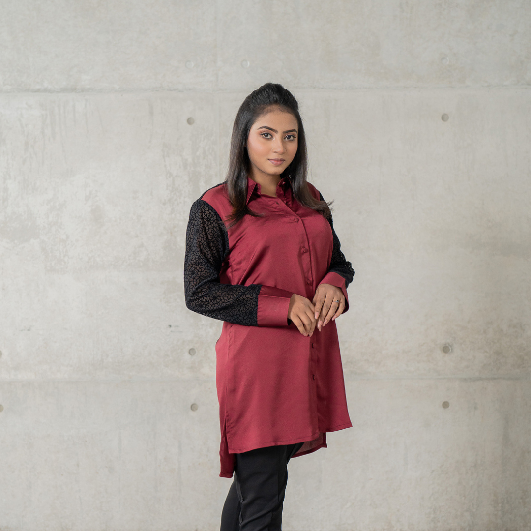 Women's Velvet Shirt Maroon
