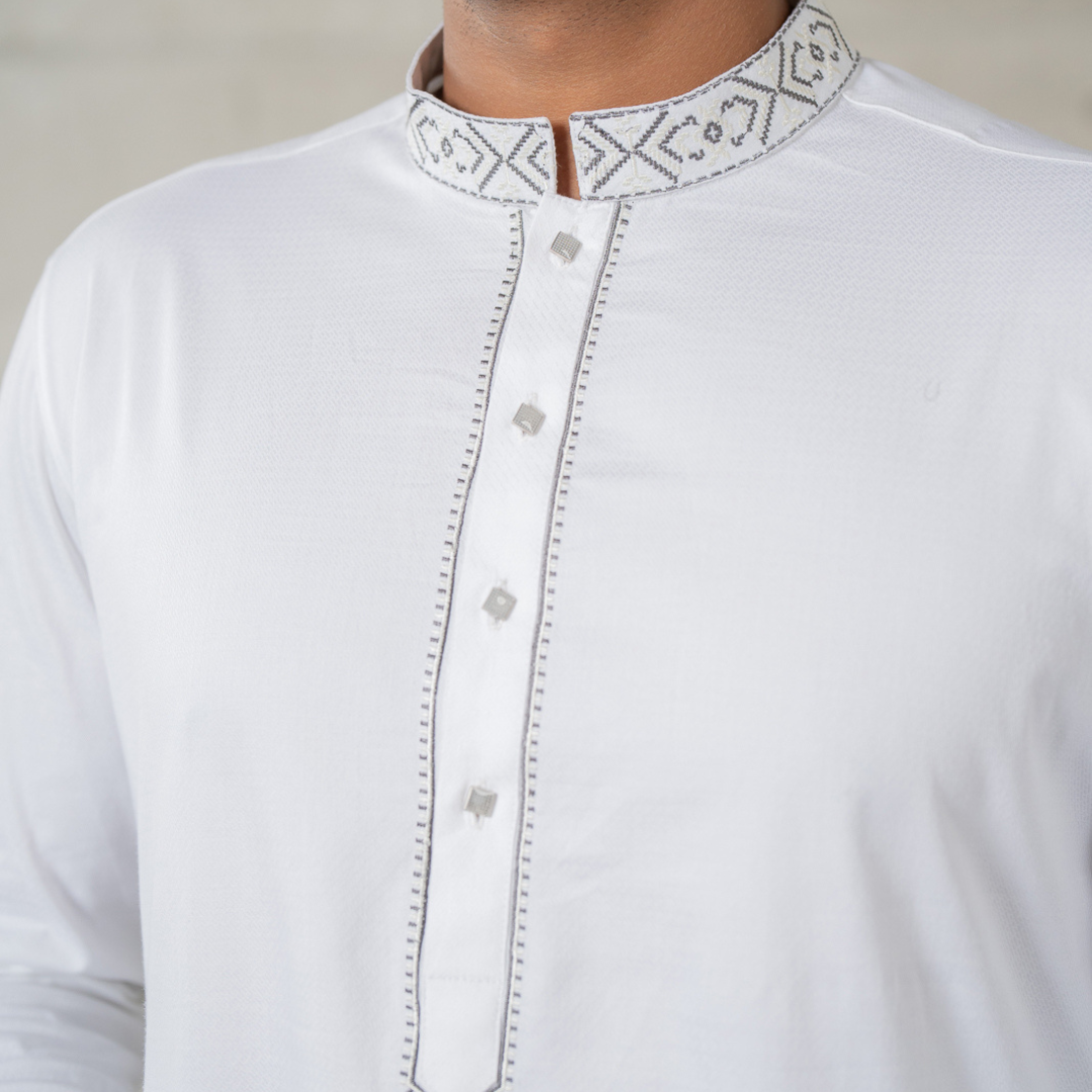 Men's Embroidered Panjabi 04 (White)
