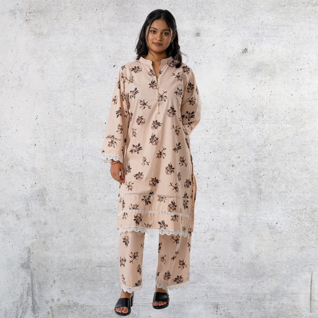 Women's Cotton AOP Co-Ord (Peach)