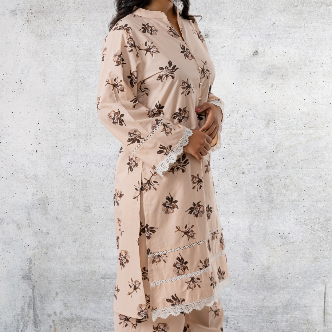 Women's Cotton AOP Co-Ord (Peach)