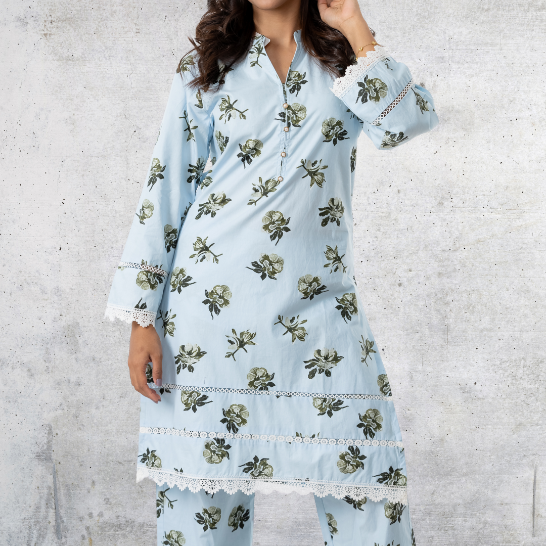 Women's Cotton AOP Co-Ord (Sky)