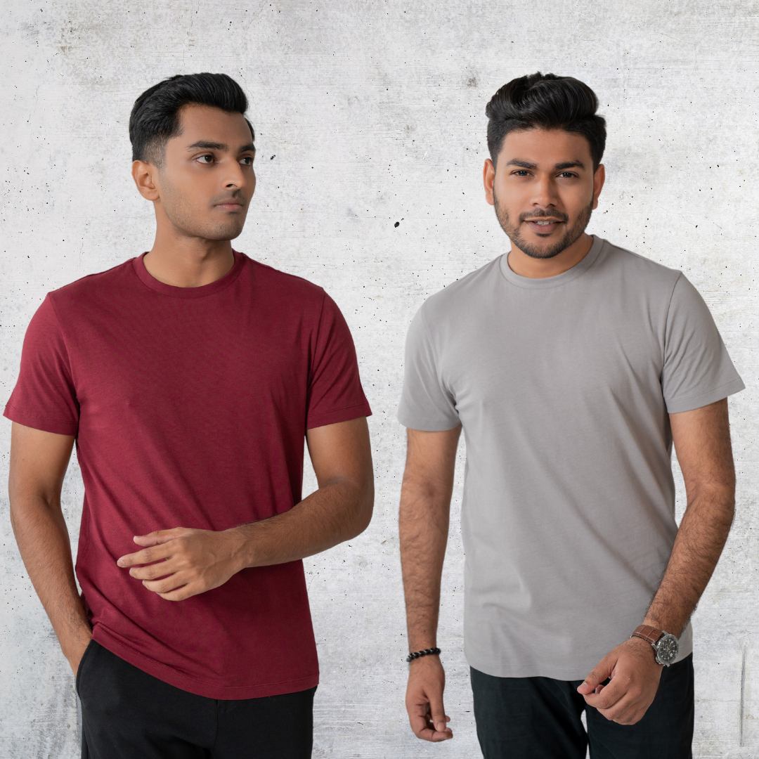 Essential Tee Combo – Maroon & Grey