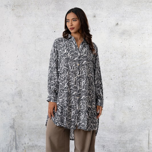 Women's Long Shirt Black AOP