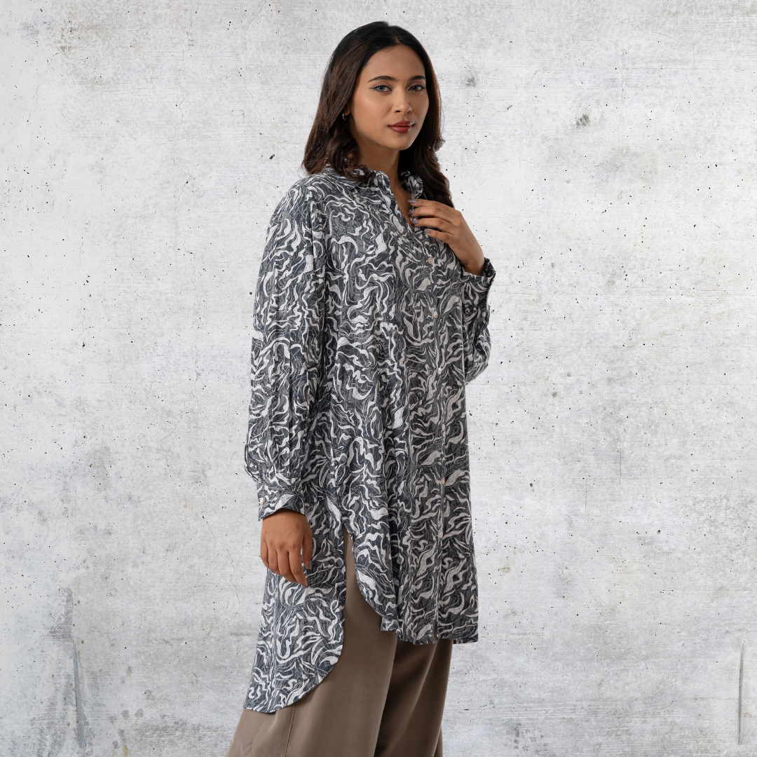 Women's Long Shirt Black AOP