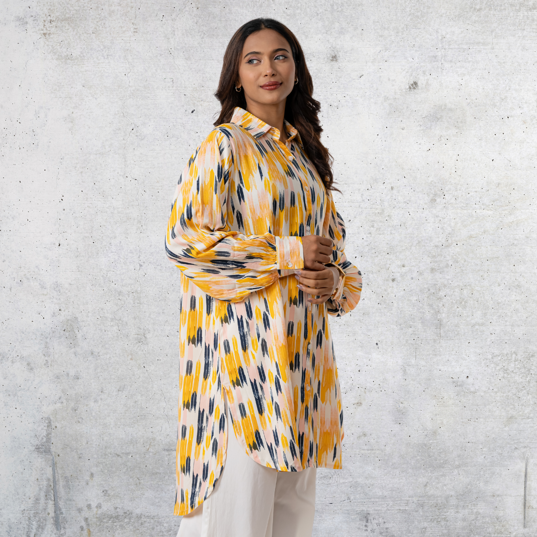 Women's Long Shirt White & Yellow