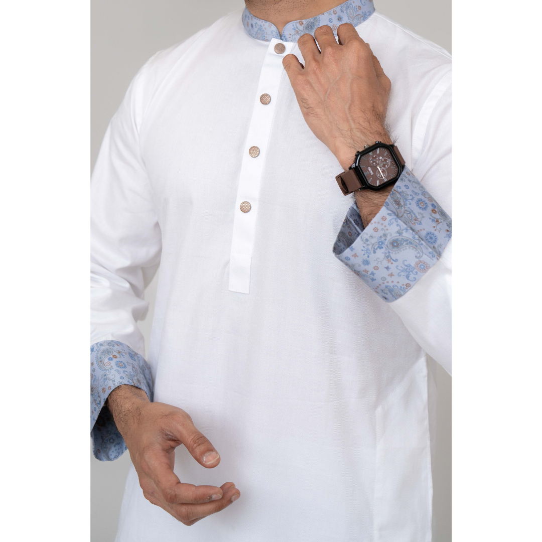 Men's Contrast Panjabi Indigo