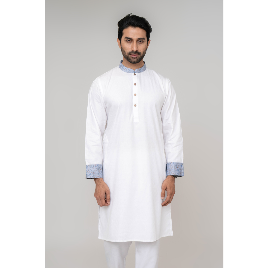 Men's Contrast Panjabi Indigo