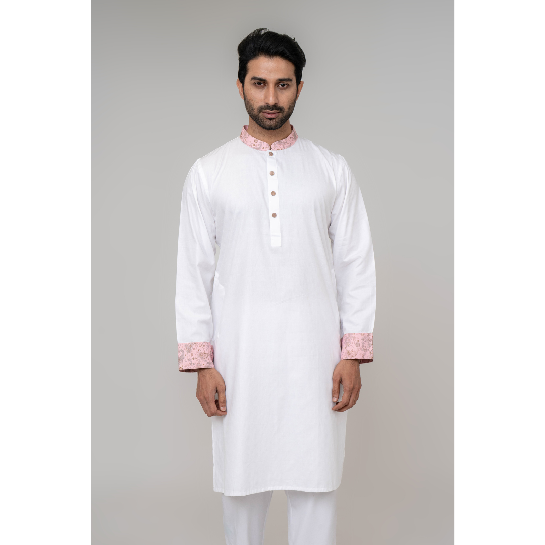 Men's Contrast Panjabi Pink