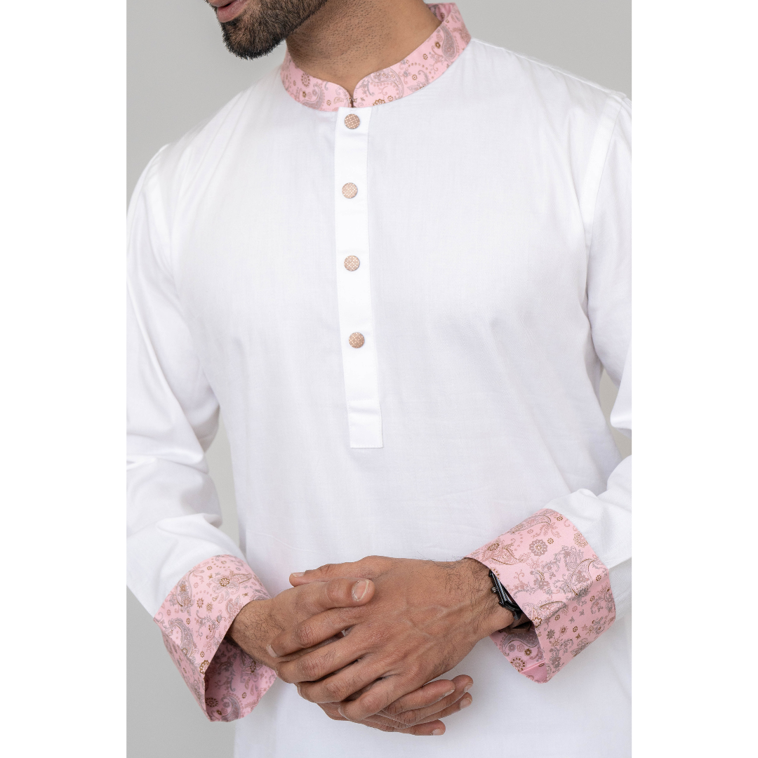 Men's Contrast Panjabi Pink