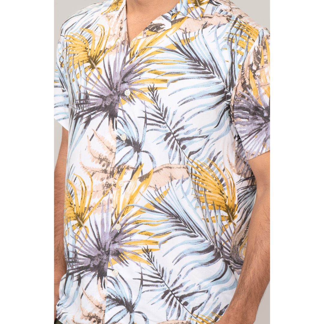 Men's Cuban Shirt Linen Yellow AOP