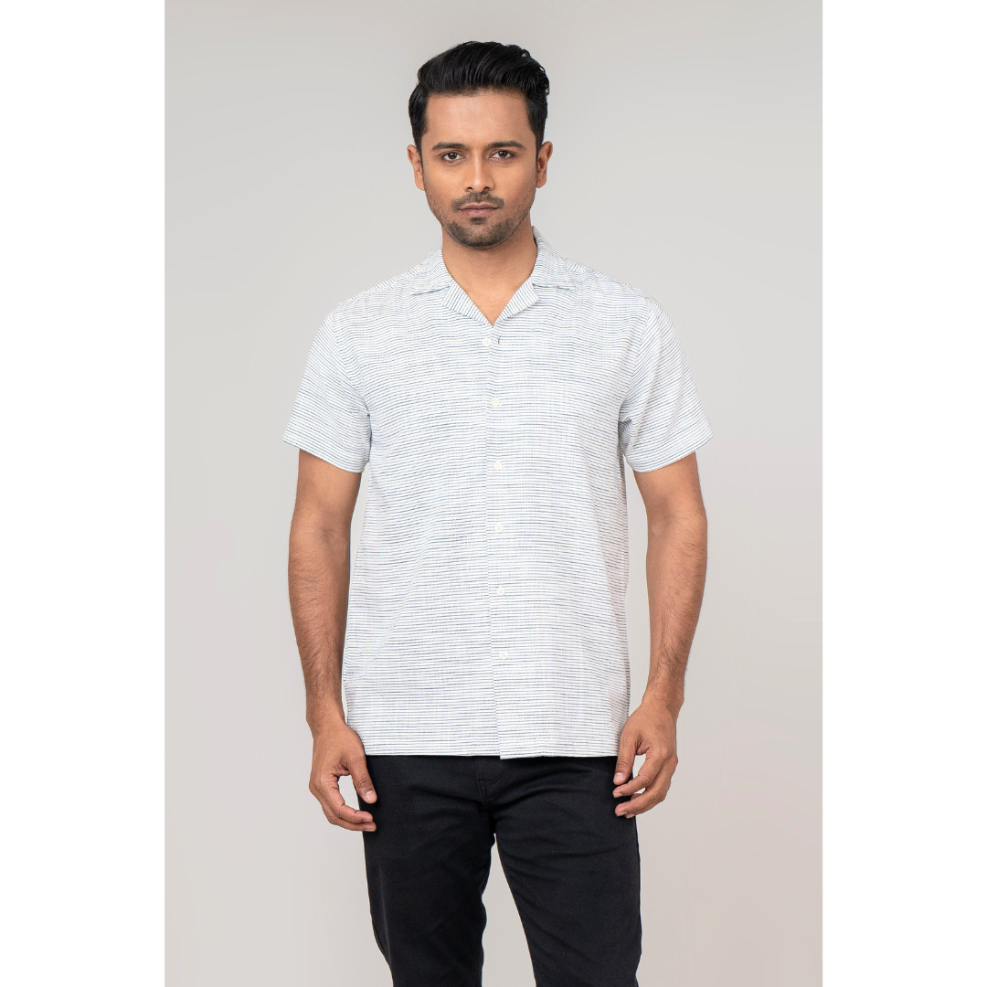 Men's Cuban Shirt Y/D Sky and Black