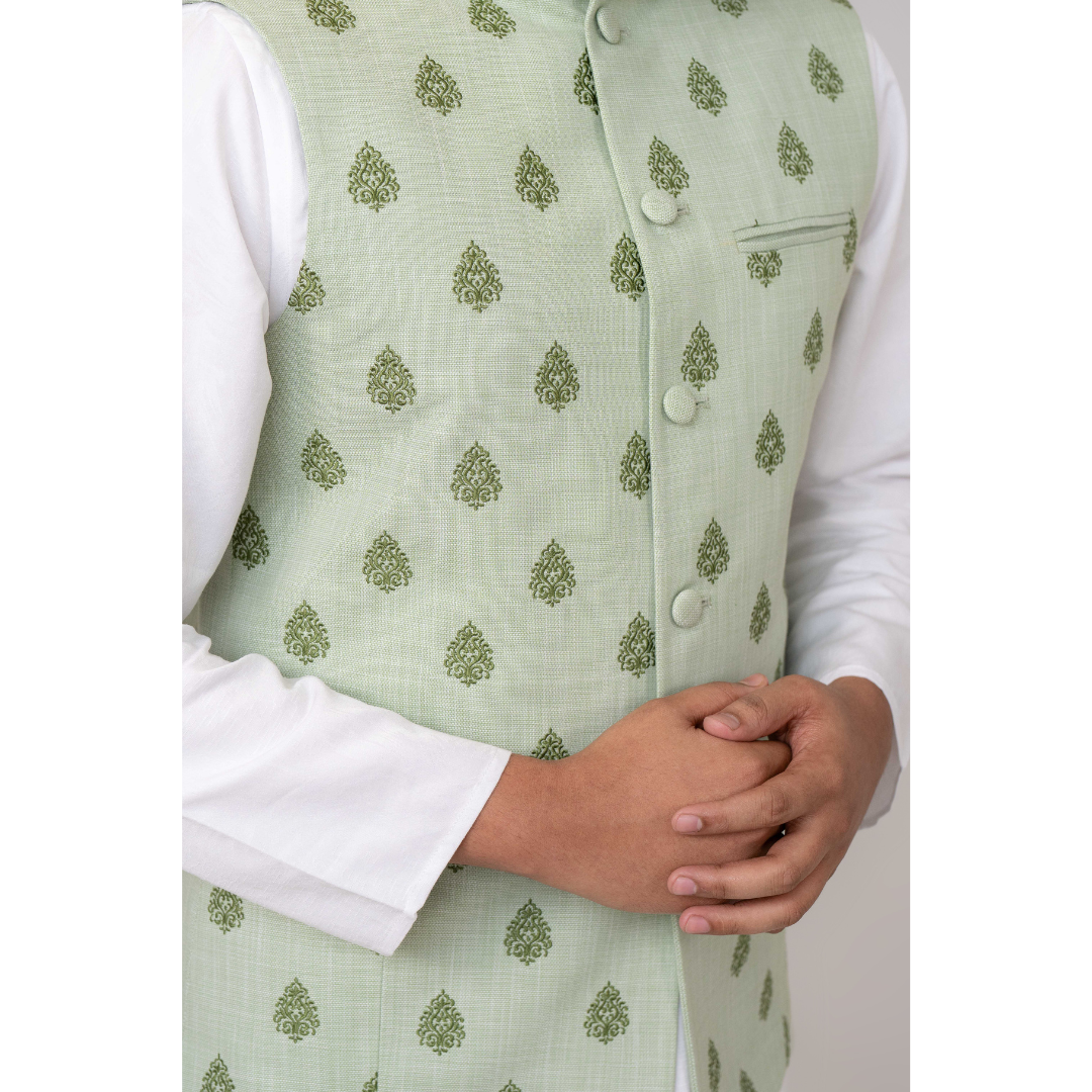 Men's Embroidered Waist Coat Lt. Green