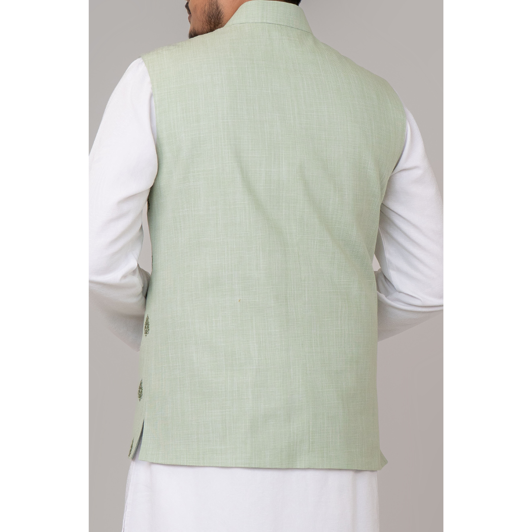 Men's Embroidered Waist Coat Lt. Green