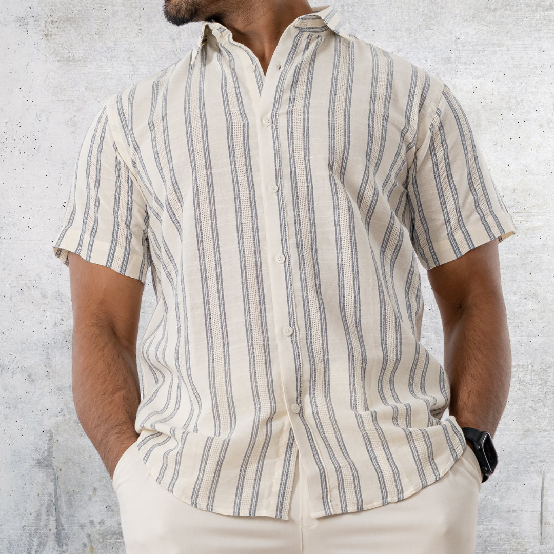 Men's Half Shirt White & Blue