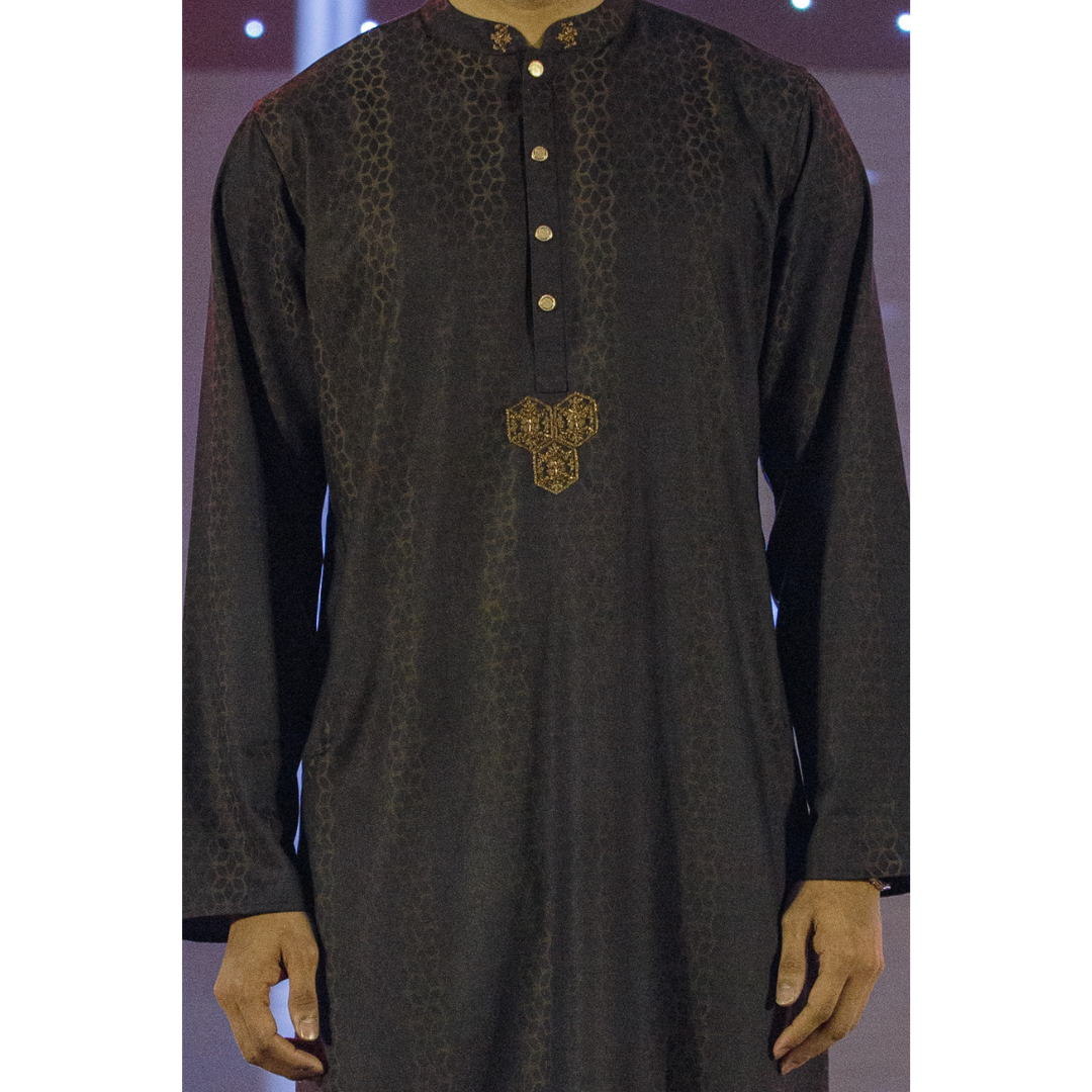 Men's Hexa Jacquard Panjabi (Black)