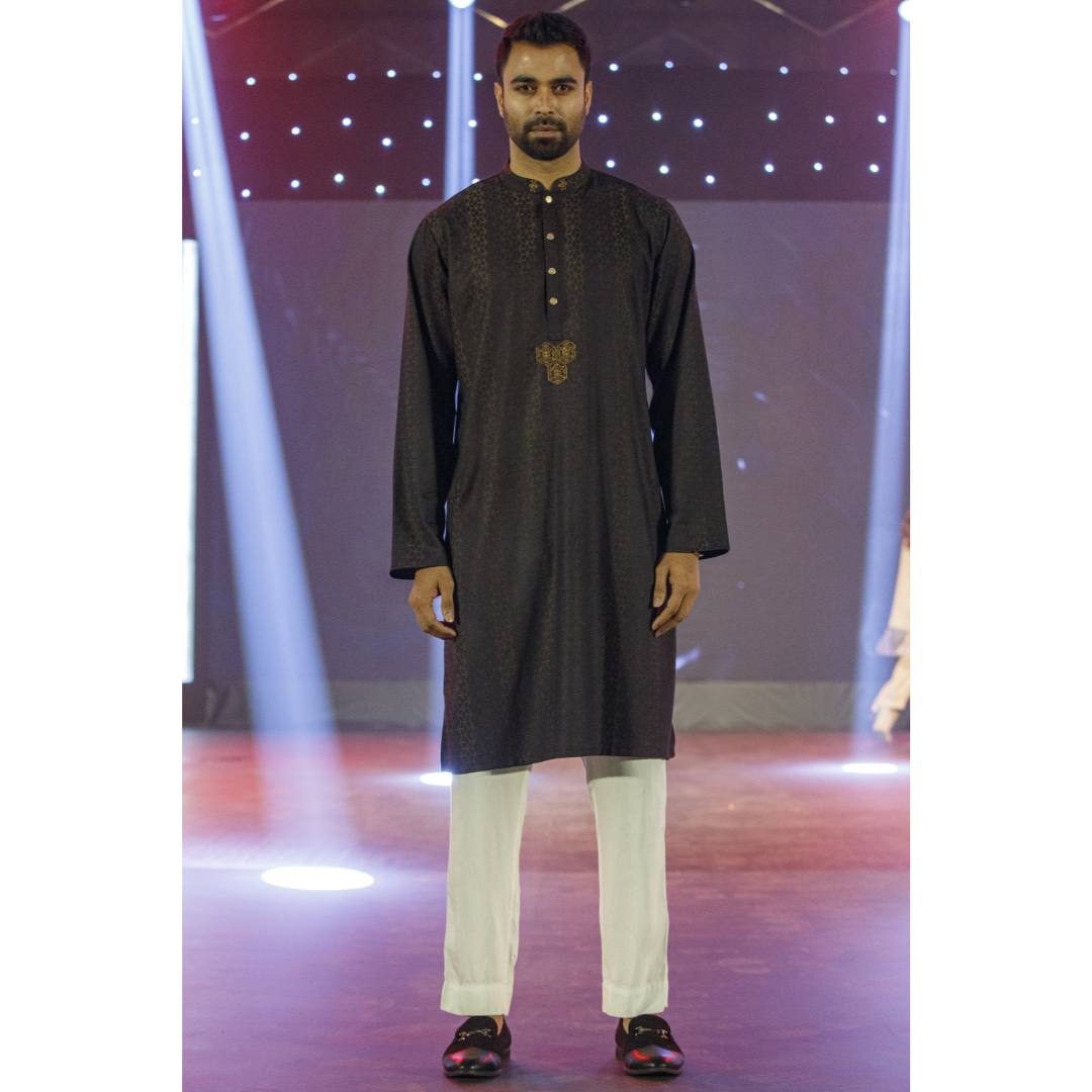 Men's Hexa Jacquard Panjabi (Black)