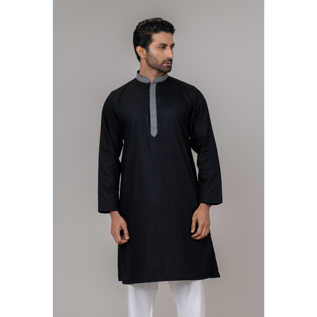 Men’s Jacquard EMB Panjabi Black