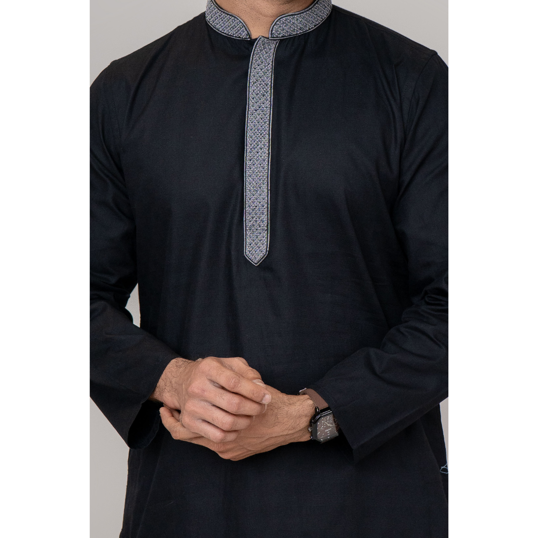 Men’s Jacquard EMB Panjabi Black