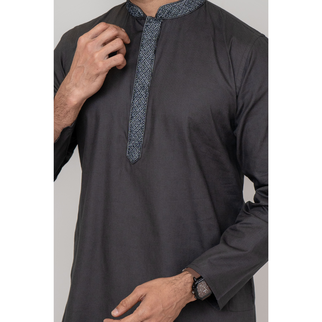 Men’s Jacquard EMB Panjabi Charcoal
