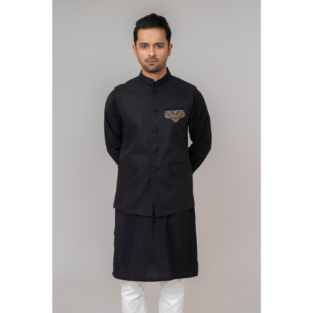 Men's Karchupi Waist Coat Black