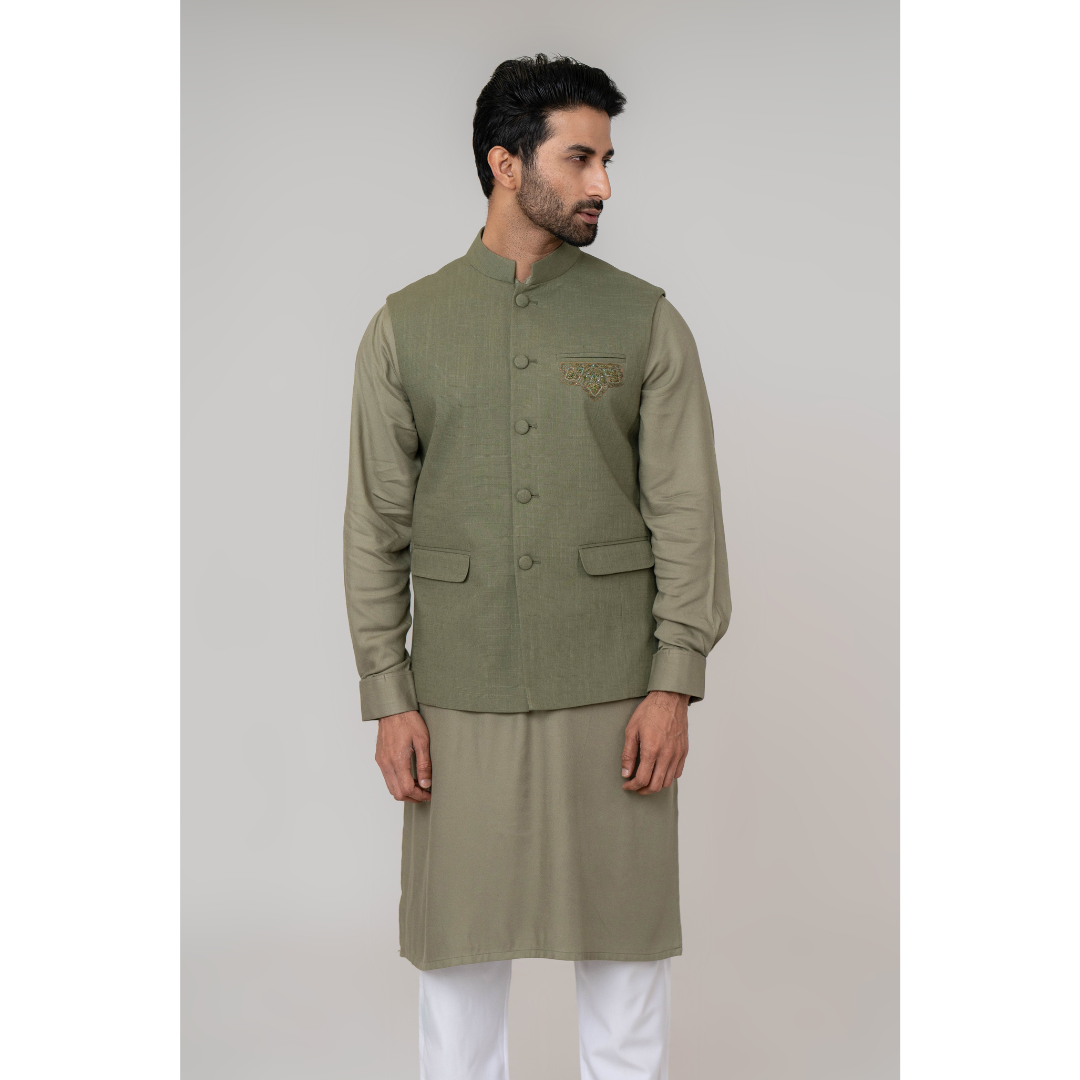 Men's Karchupi Waist Coat Olive