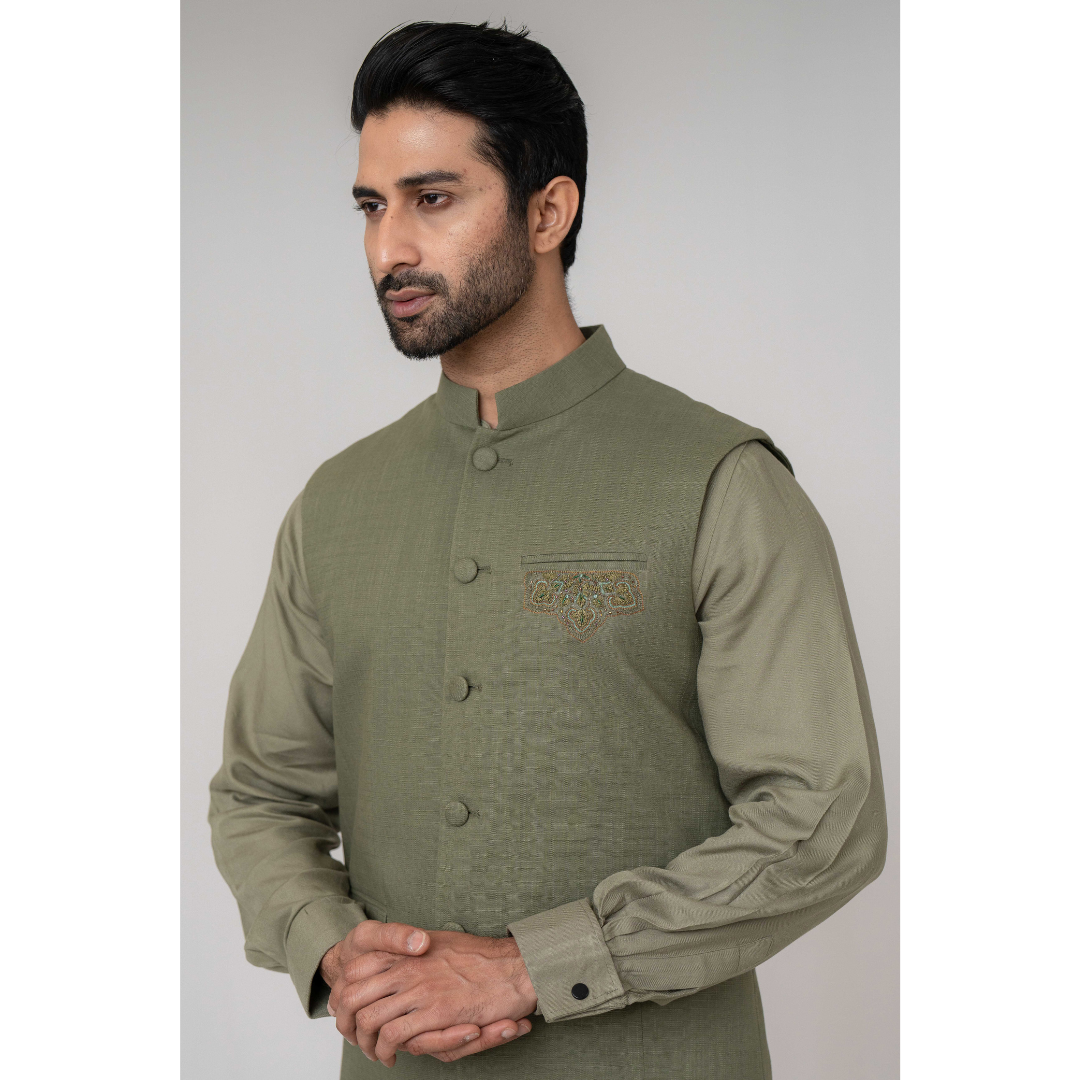 Men's Karchupi Waist Coat Olive