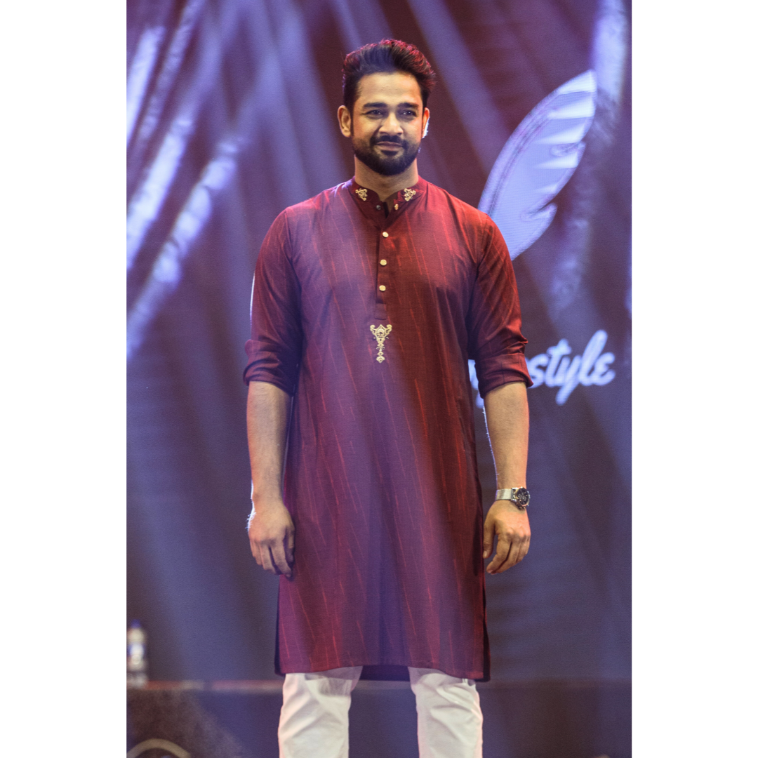 Men's Stroke Jacquard Panjabi (Dark Maroon)