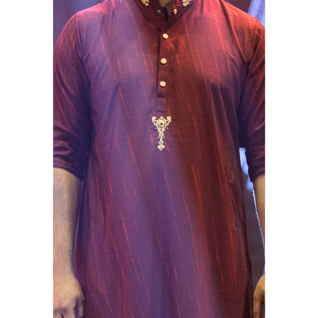 Men's Stroke Jacquard Panjabi (Dark Maroon)