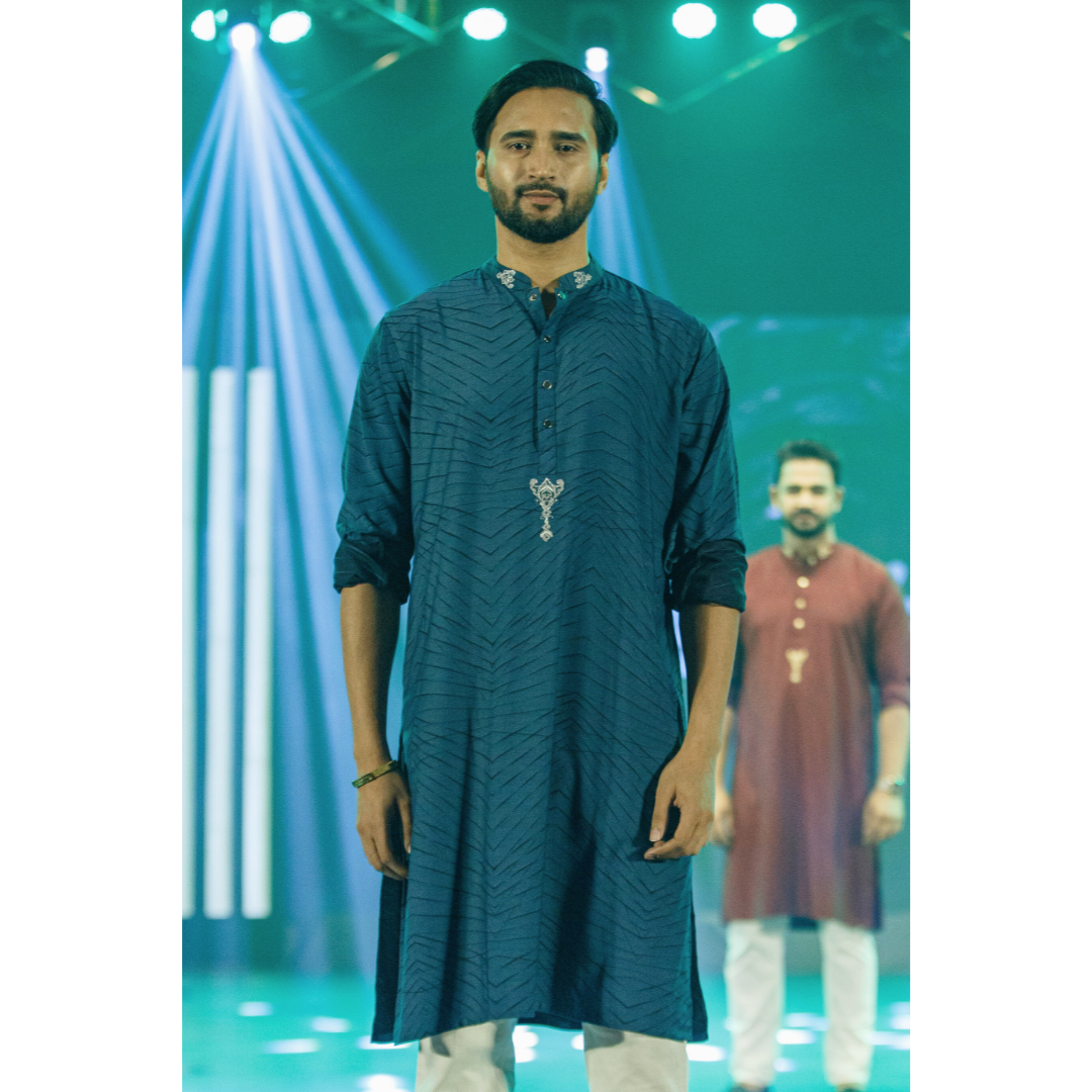 Men's Stroke Jacquard Panjabi (Blue)