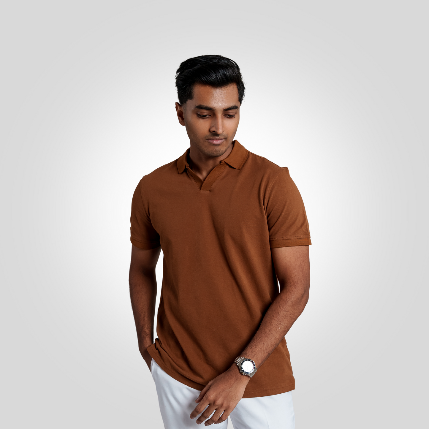 Men's V Neck Polo Coffee