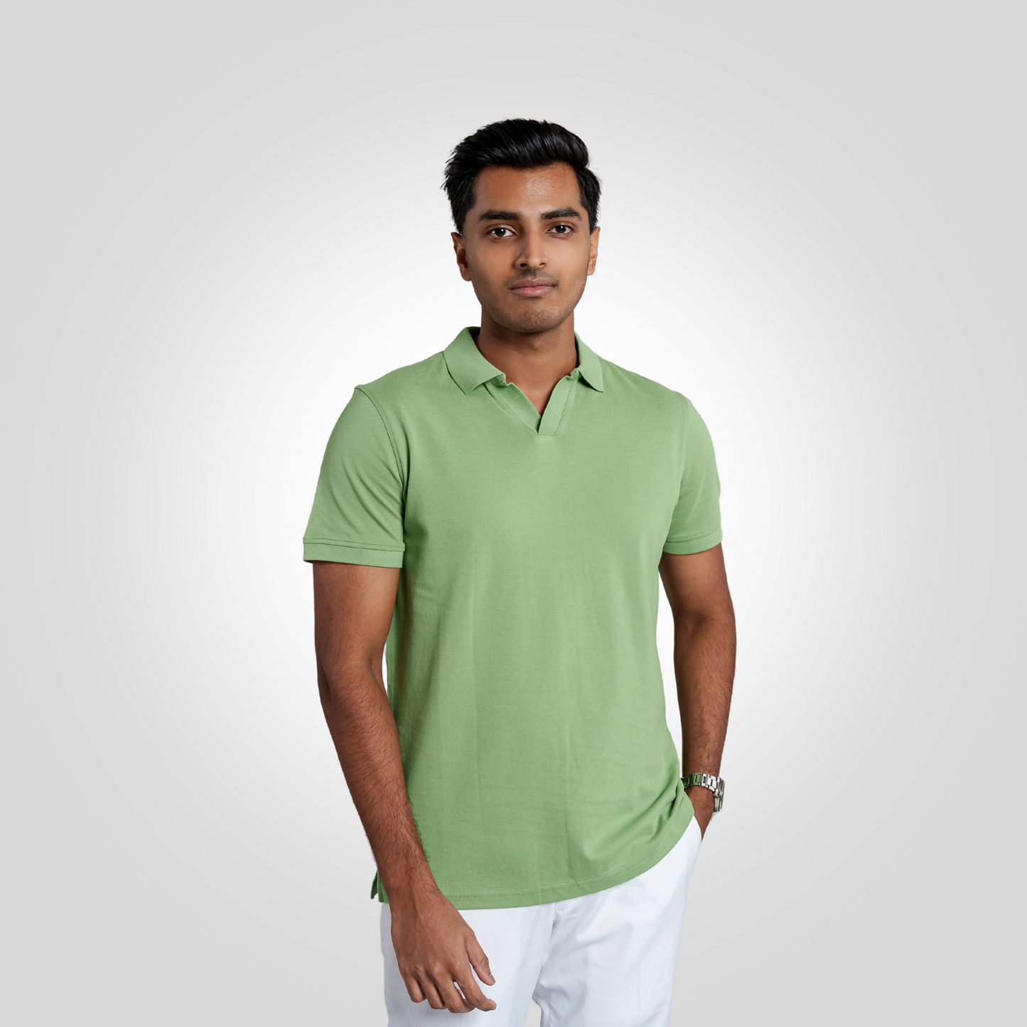 Men's V Neck Polo Watercress