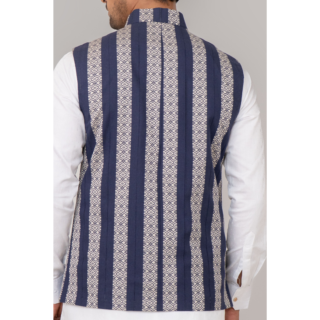 Men's Waist Coat Y/D Off White & Blue